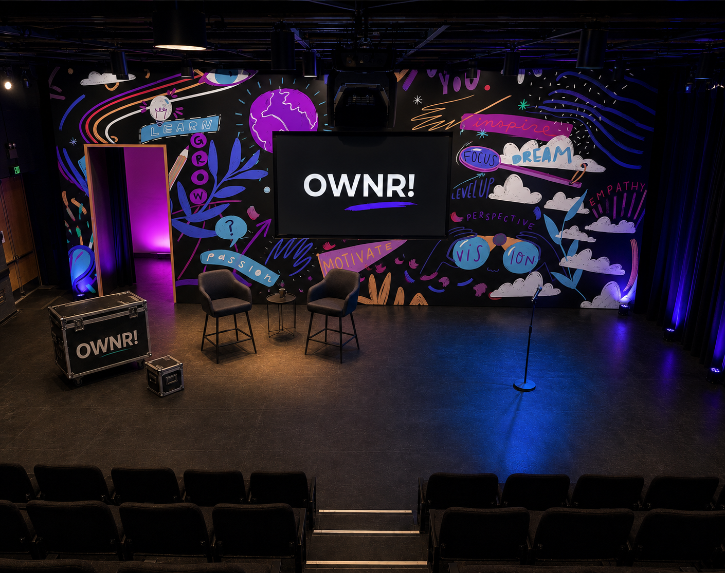 Inside the MICA BBOX Theatre, set for filming